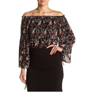 Max Studio Floral Pleated Off-Shoulder Blouse